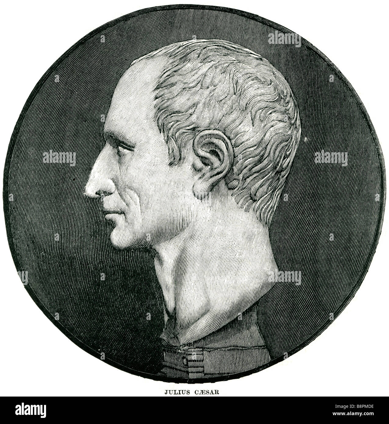 Gaius Julius Caesar (13 Juli 100 v. Chr. – 15. März 44), war ein römischer militärischer und politischer Führer. Er spielte eine wichtige rol Stockfoto