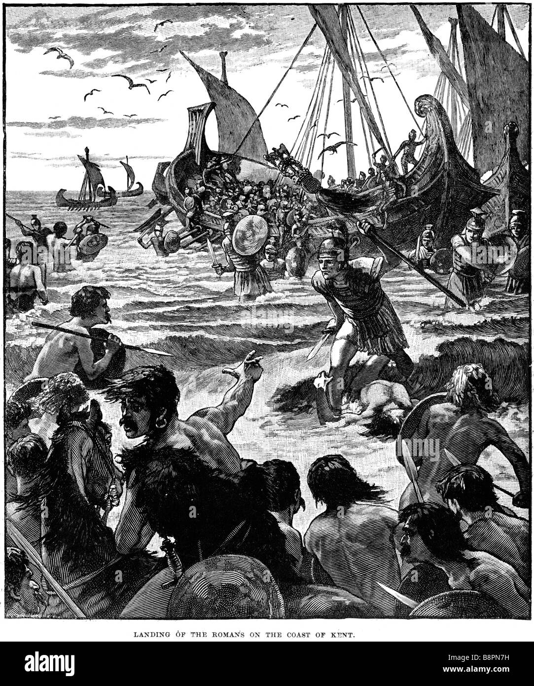 Landung der Normannen an der Küste von Kent der normannischen begann Eroberung Englands 1066 n. Chr. mit der Invasion des Königreichs Stockfoto