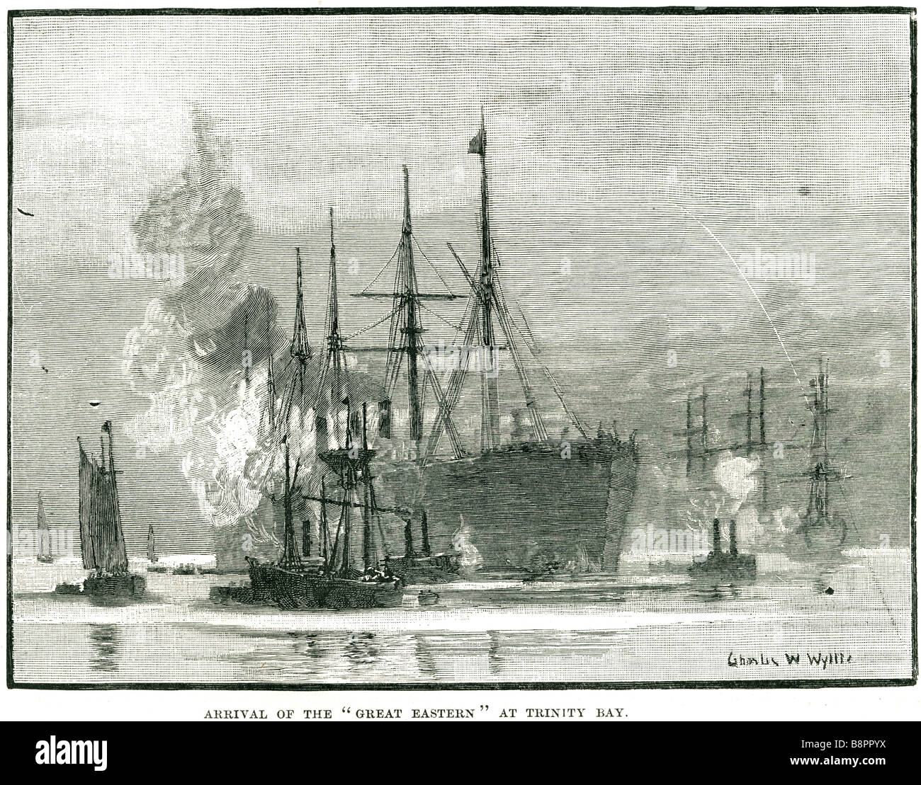 Ankunft SS Great Eastern Trinity Bay 1866 Bügeleisen Dampf-Segelschiff Isambard Kingdom Brunel Stockfoto