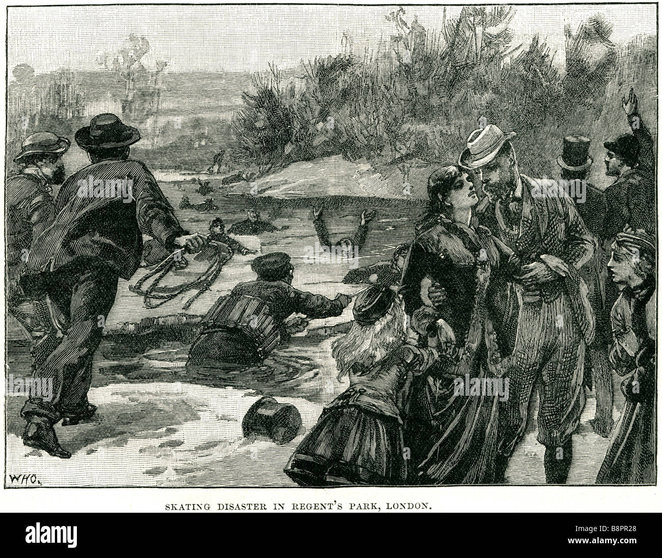 Regents Park Eislaufen Katastrophe 1867 London Eisdecke brach See vierzig Menschen starben Stockfoto