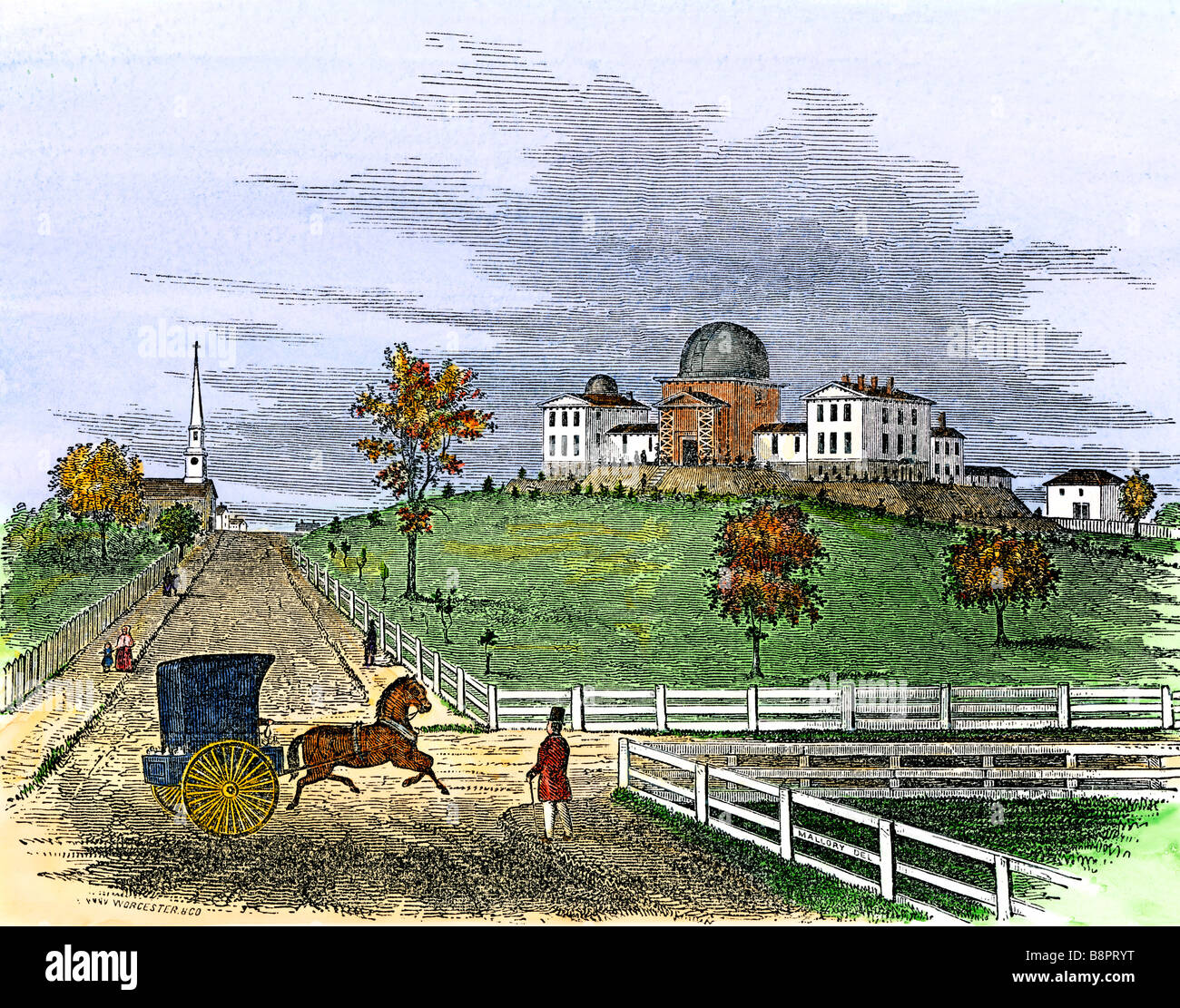 Harvard astronomische Observatorium in Cambridge Massachusetts 1851. Hand - farbige Holzschnitt Stockfoto