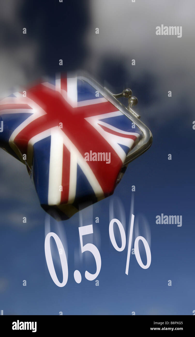 British / UK Handtasche fallen vom Himmel mit 0,5 % Grafik (Zinsen), Austritt Stockfoto