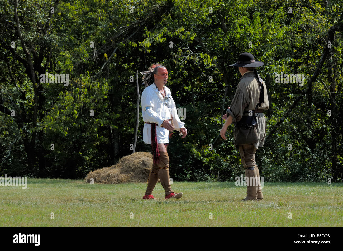 Daniel Boone und Chief Blackfish bei der Belagerung von Boonesborough Stockfoto