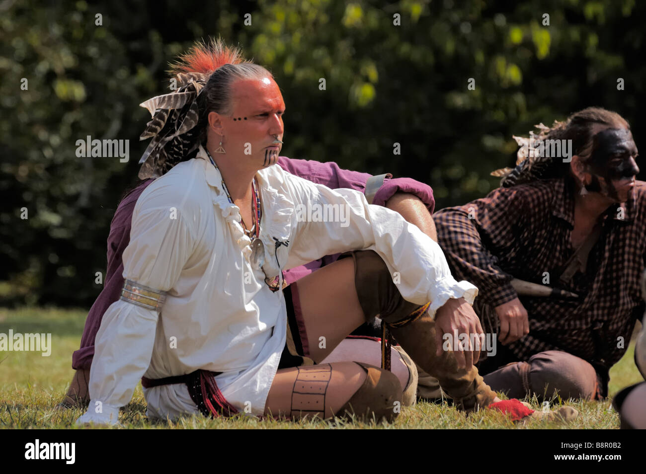 Chief Blackfish und Krieger des Stammes Shawnee bei der Belagerung von Fort Boonesborough Stockfoto