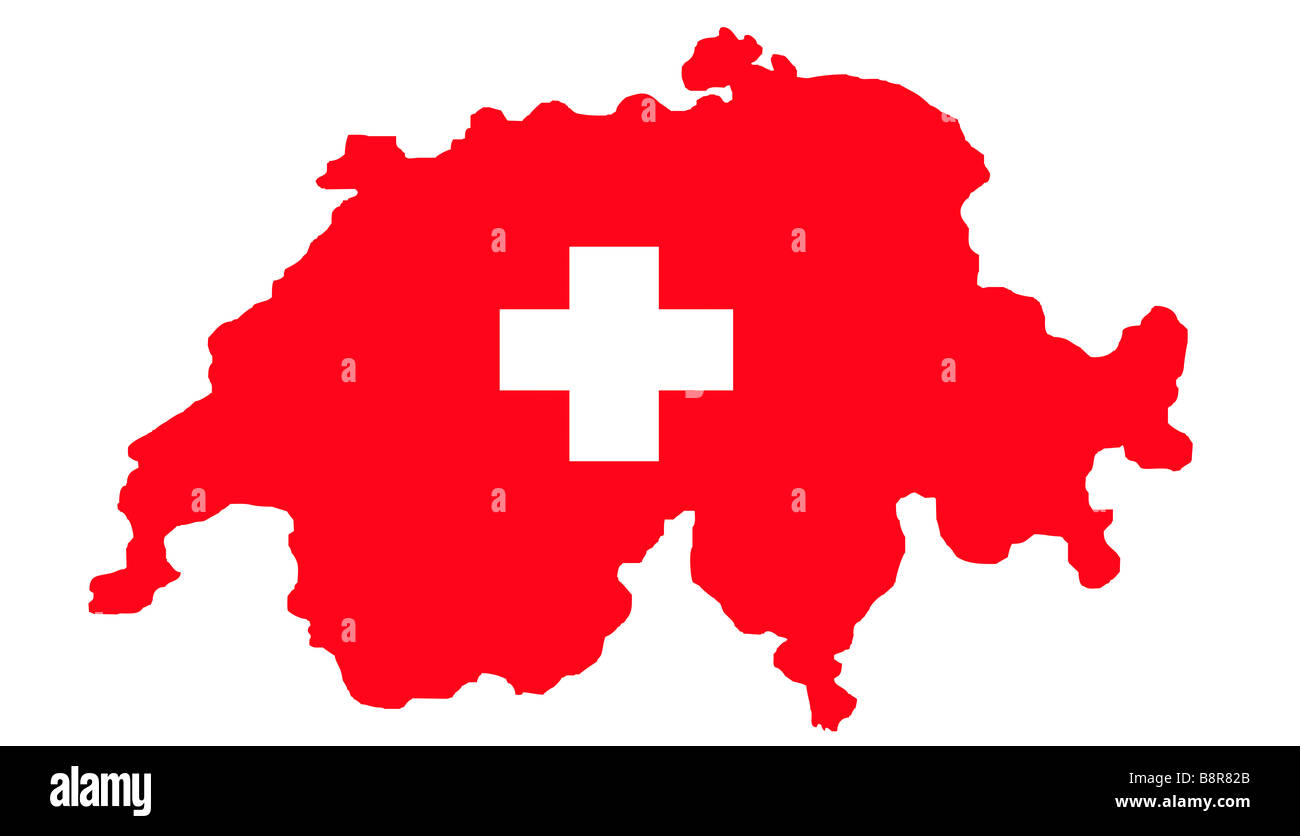 Schweiz-Karte und Flagge isoliert auf weißem Hintergrund mit Beschneidungspfad Stockfoto