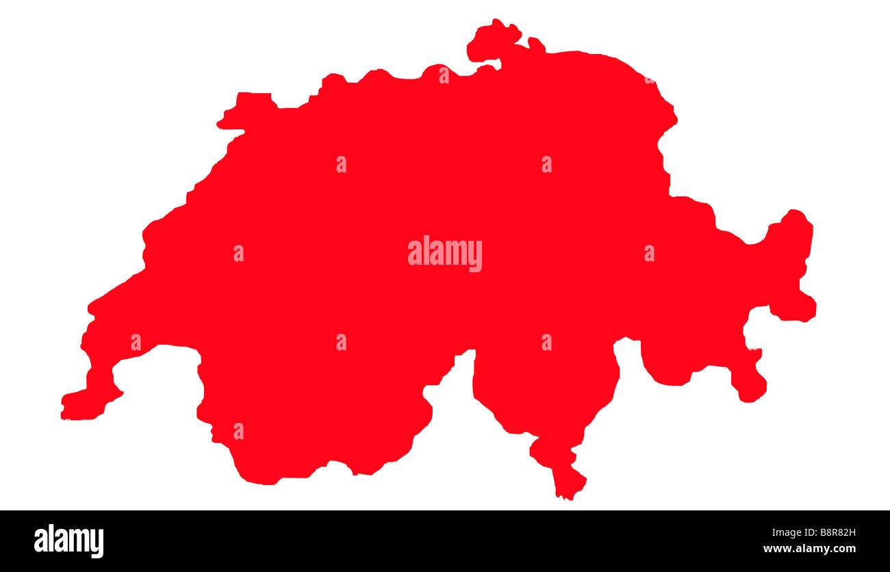Schweiz Karte in rot auf weißem Hintergrund mit Beschneidungspfad isoliert Stockfoto