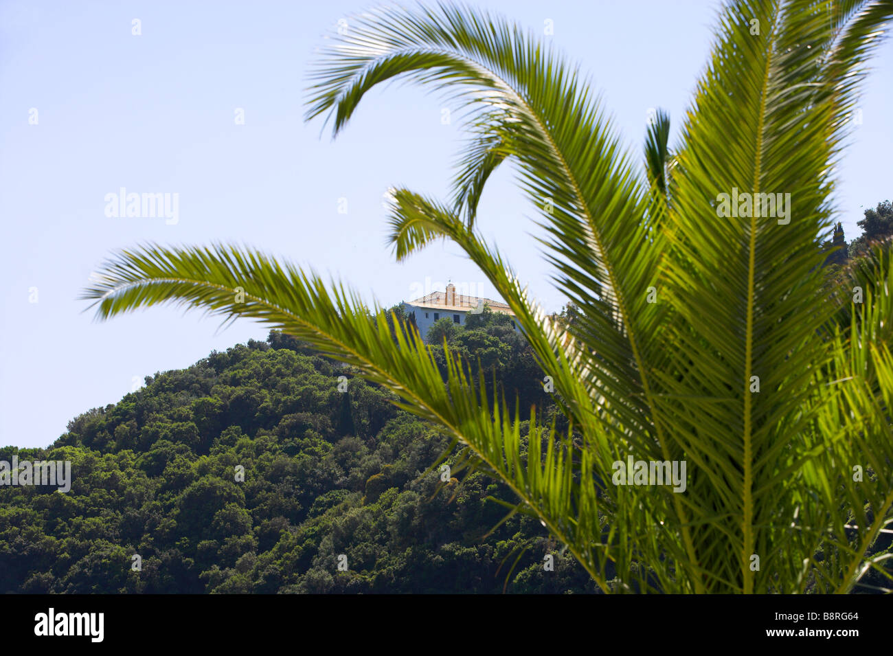 Kloster auf Hügel Paleokastritsa Stockfoto