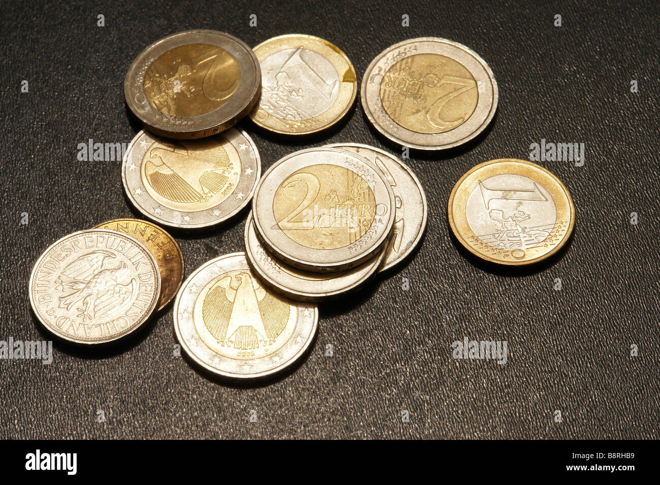 Bild von einigen europäischen Münzen Stockfoto