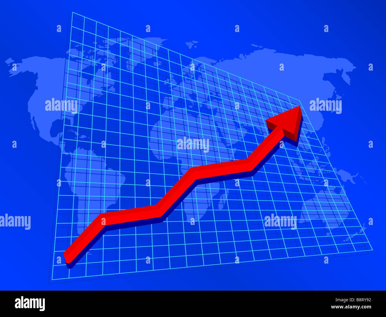 Hintergrund mit Grafik mit steigenden Gewinne auf Weltkarte Stockfoto
