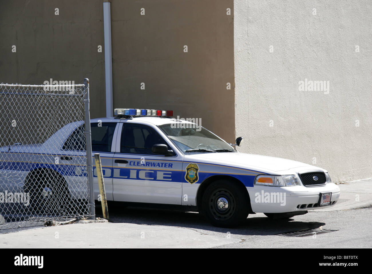 Clearwater-Polizei-Auto in der Gasse in der Innenstadt von Clearwater Florida USA Stockfoto
