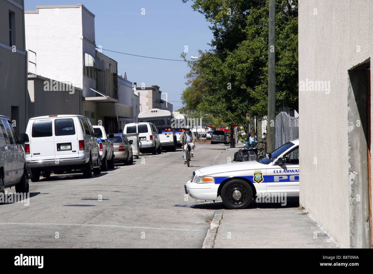 Clearwater-Polizeiwagen in einer Gasse in der Innenstadt von Clearwater Florida USA Stockfoto