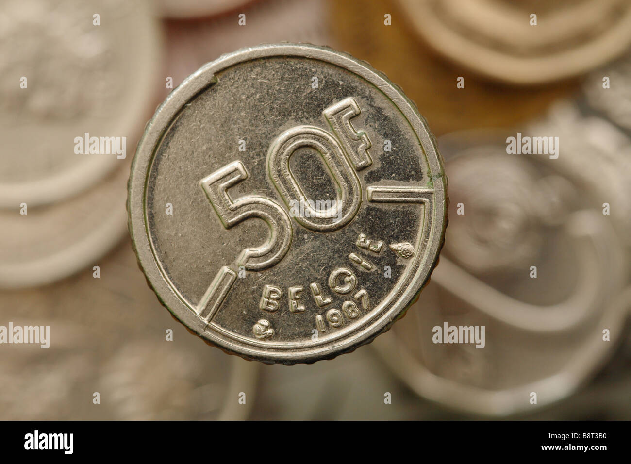 Belgische 50 Franken 50 Münze in Belgien vor der Einführung der einheitlichen Währung Euro Stockfoto