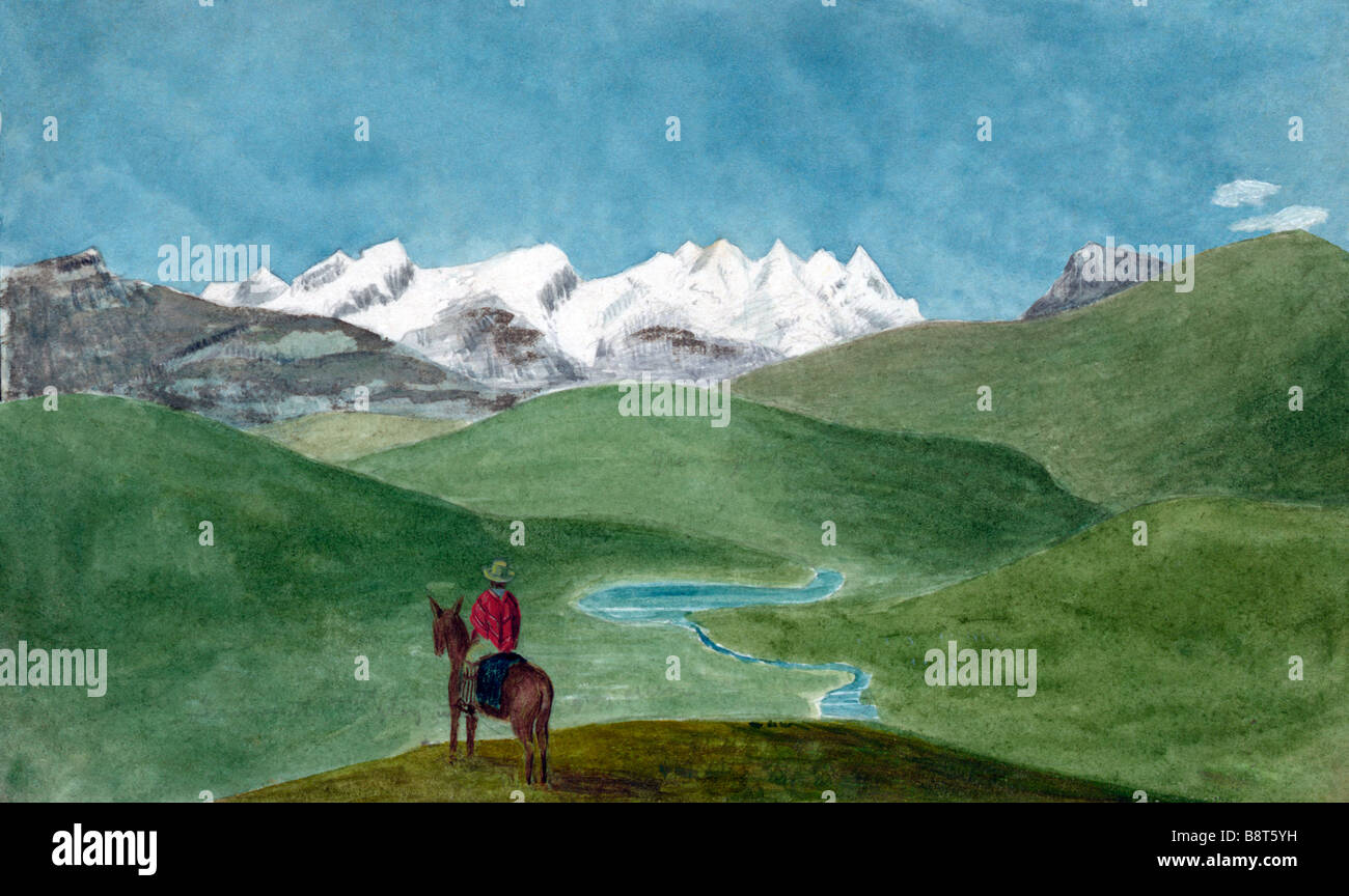 Anden, in der Nähe von Alparmarca - Aquarell von Alfred Agate um 1840 Stockfoto