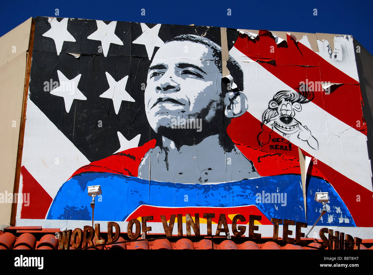 Barak Obama Superman Wandbild, Melrose Avenue, Hollywood, Los Angeles, California, Vereinigte Staaten von Amerika Stockfoto