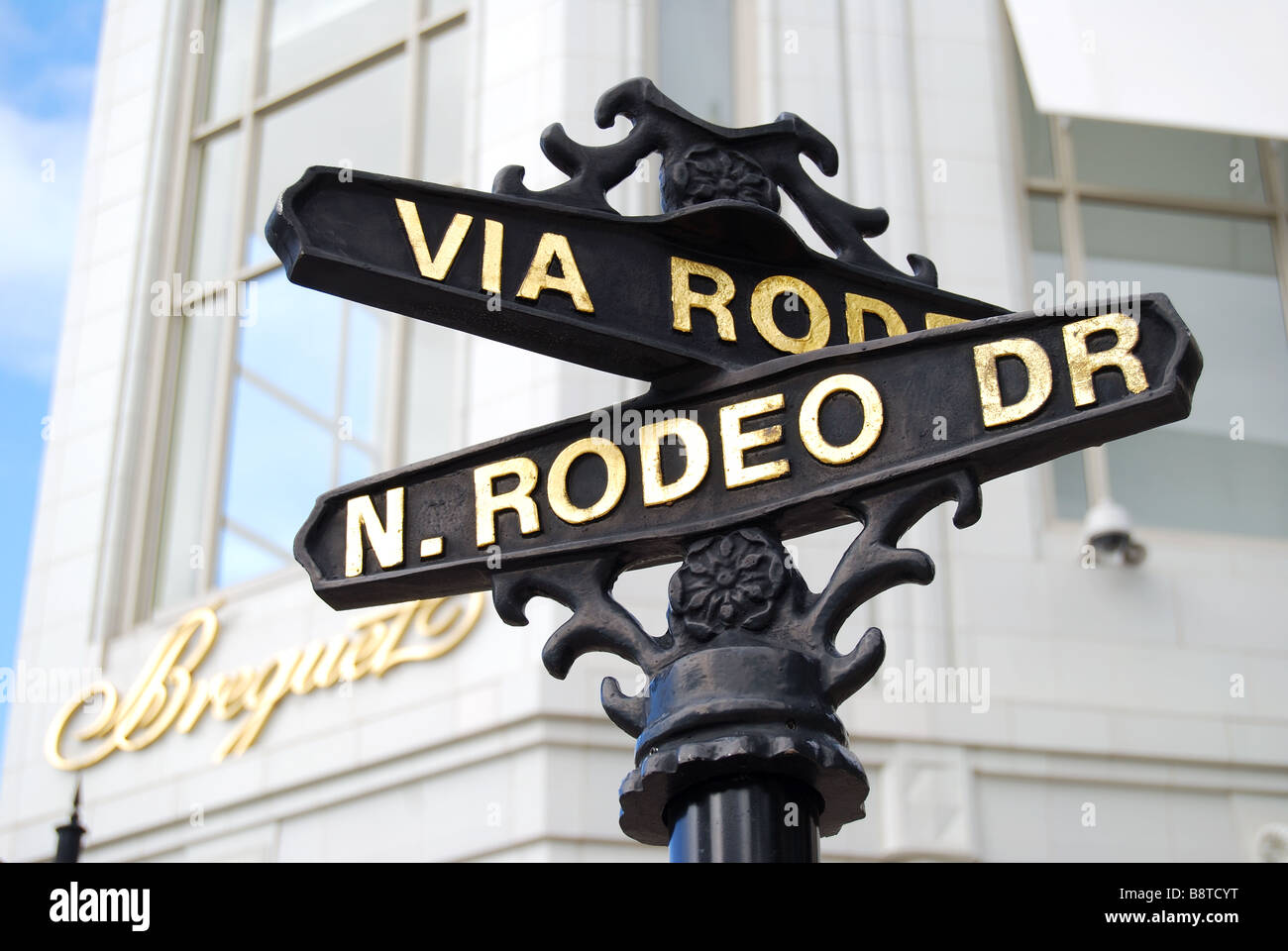 Straßenschilder, Rodeo Drive, Beverly Hills, Los Angeles, Kalifornien, Vereinigte Staaten von Amerika Stockfoto