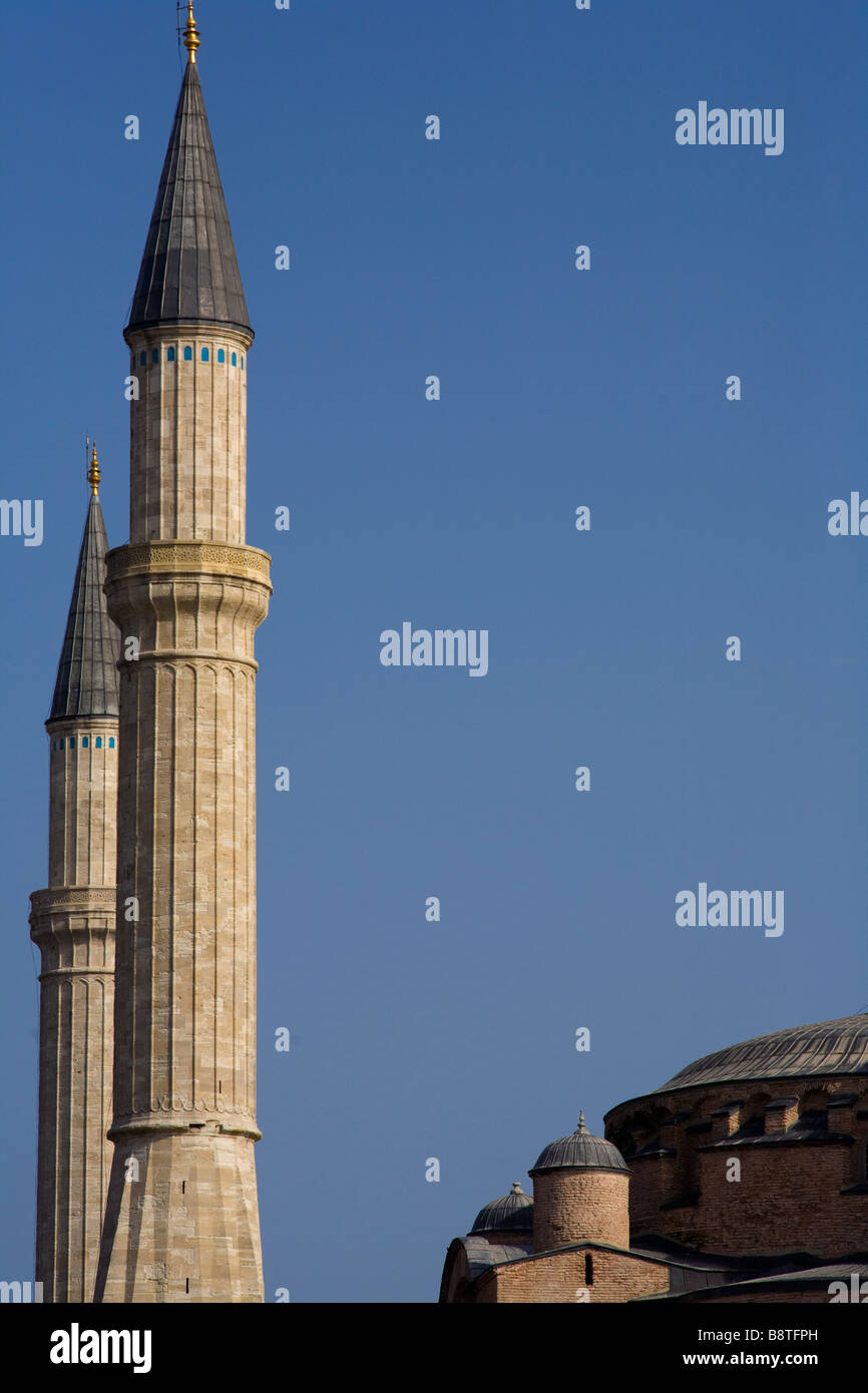Minarette der Hagia Sophia Moschee in Istanbul, Türkei. Stockfoto