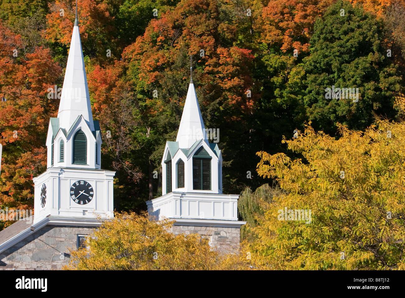 Türme von der Evangelisch-methodistische Kirche in Springfield Vermont USA 10. Oktober 2008 Stockfoto