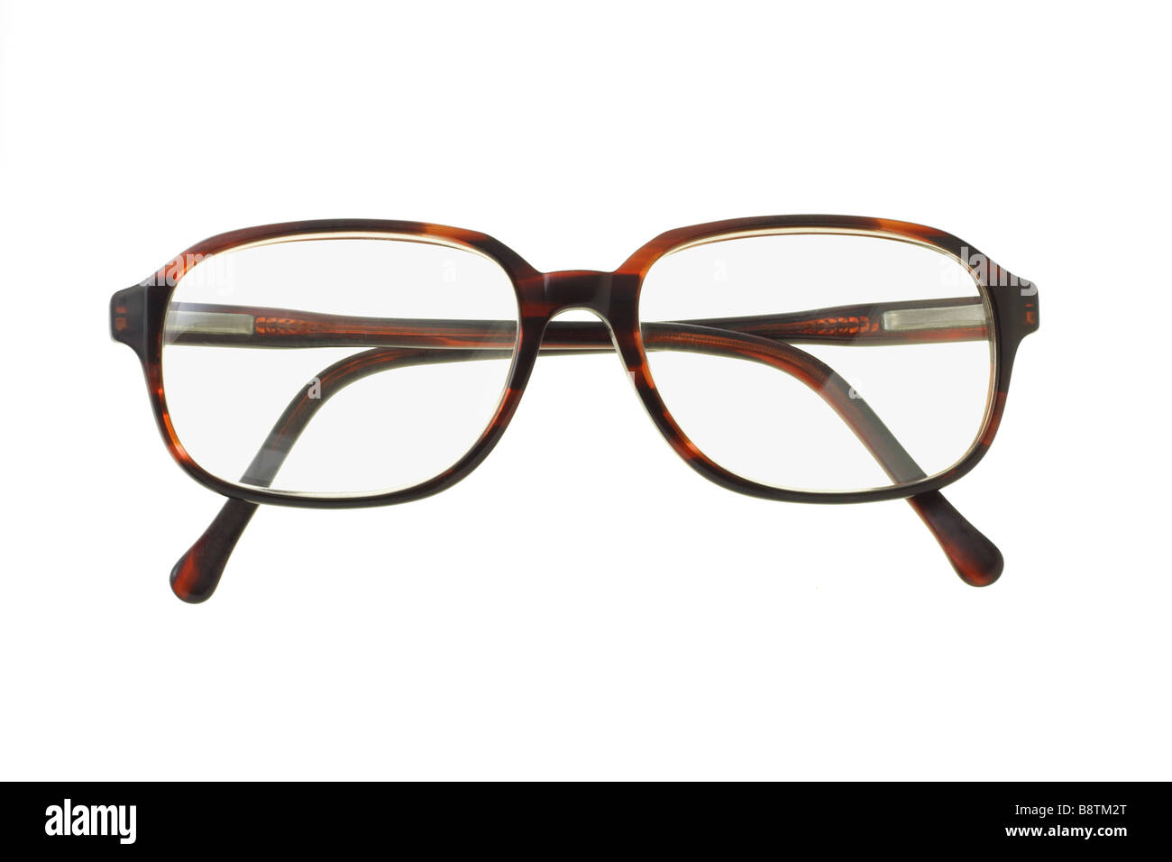 Alte Mode Kunststoff Felge Brille auf weißem Hintergrund Stockfoto