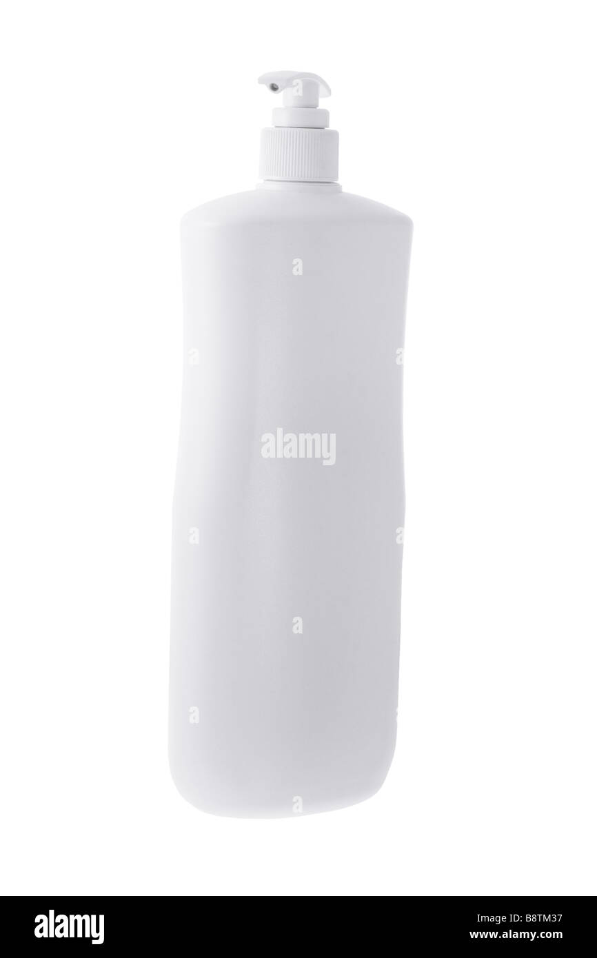 Kunststoff-Flasche Dispenser für Haarpflege und Körperpflege Produkte auf weißem Hintergrund Stockfoto