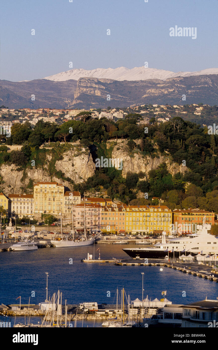 Übersicht der Lympia Hafen und Colline du Chateau in Nizza Stockfoto