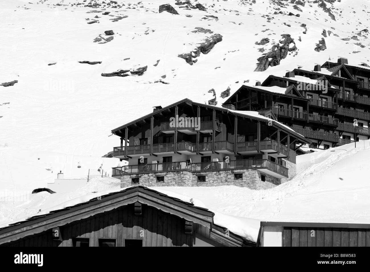 Chalets Val Thorens, Trois Vallées, Savoie Frankreich Stockfoto