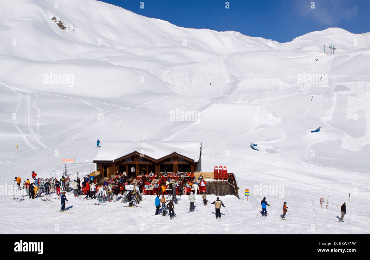 Bergrestaurant in Grimentz, Wallis, Schweiz Stockfoto