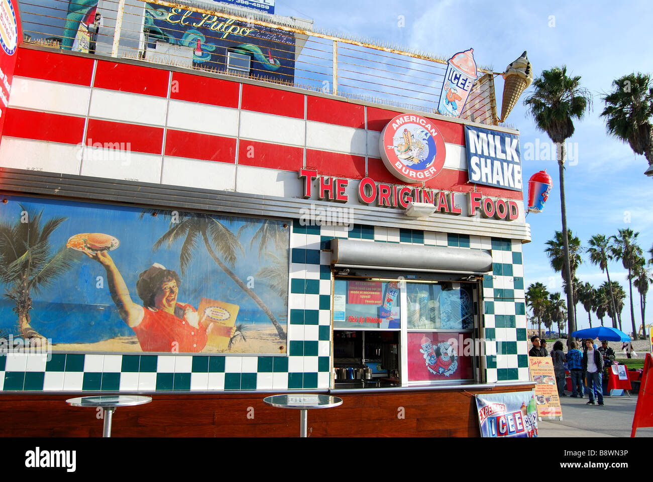 American Burger Diner, Ocean Front Walk, Venice Beach, Los Angeles, Kalifornien, Vereinigte Staaten von Amerika Stockfoto