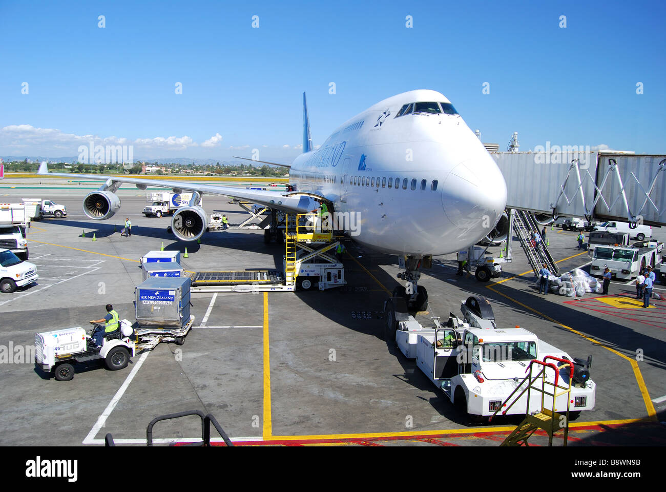 Air New Zealand Boeing 747-400 Flugzeuge, Los Angeles International Airport, Los Angeles, California, Vereinigte Staaten von Amerika Stockfoto