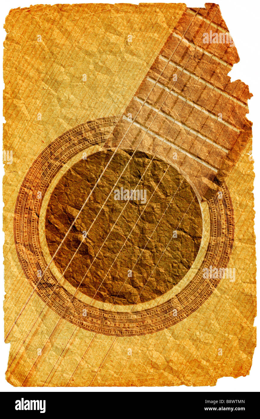 Hintergrund mit Akustikgitarre im Grunge-Stil Stockfoto