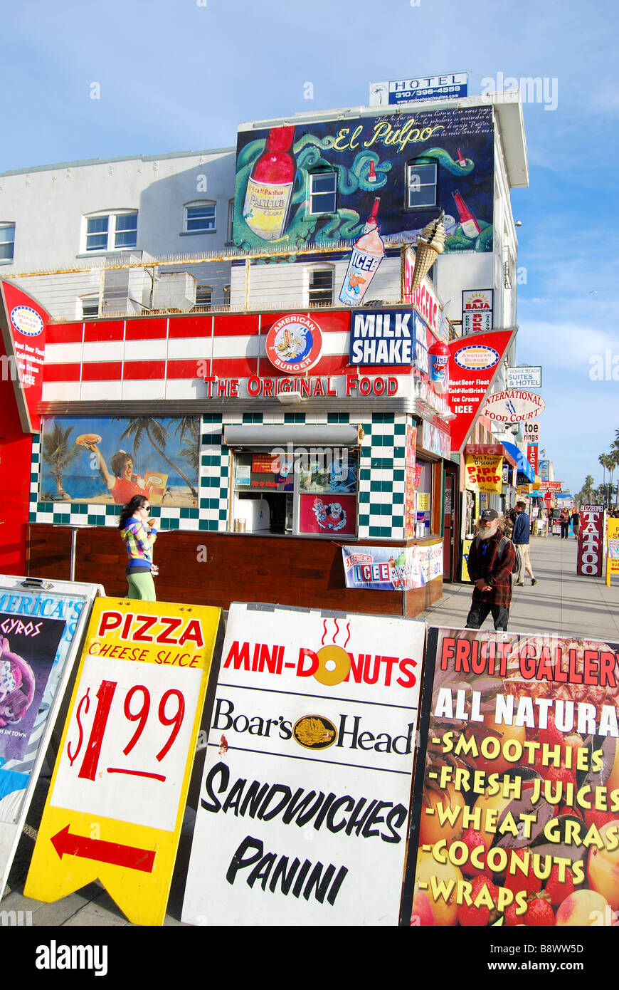 American Burger Diner, Ocean Front Walk, Venice Beach, Los Angeles, Kalifornien, Vereinigte Staaten von Amerika Stockfoto