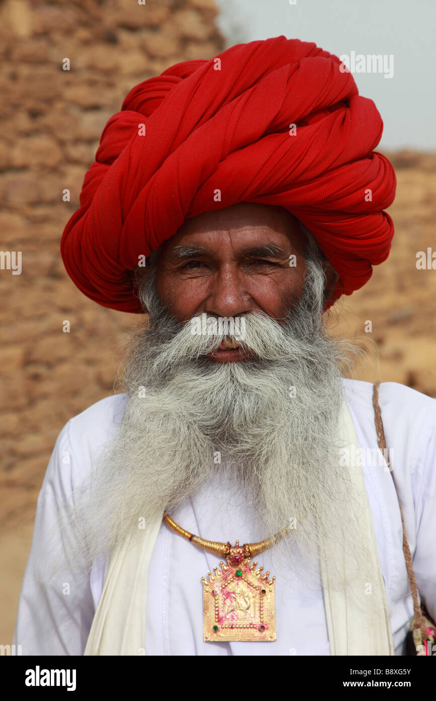 Indien Rajasthan Jaisalmer Rajasthani Mann Porträt Stockfoto