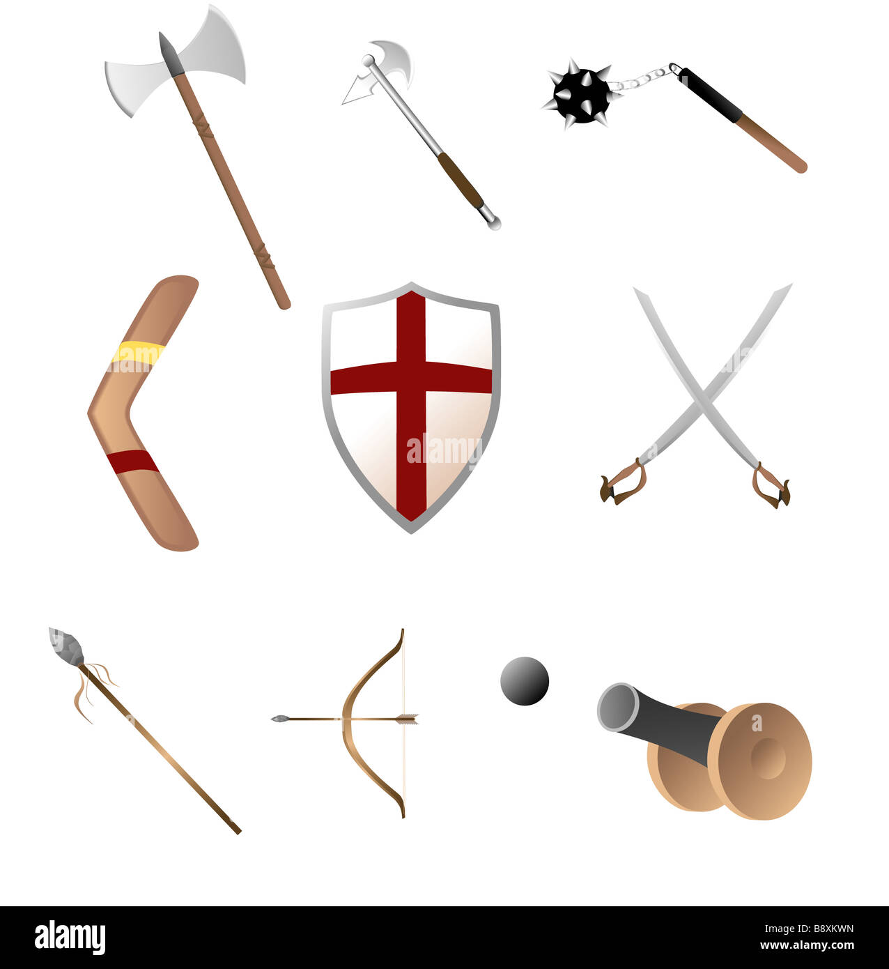 verschiedenen mittelalterlichen und antiken Waffen Stockfoto