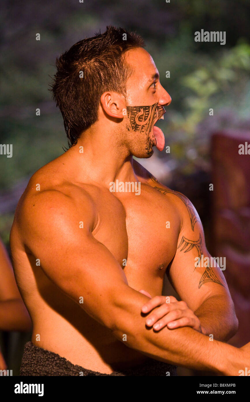 Maori Haka Ritualtanz Rotorua Neuseeland Stockfoto