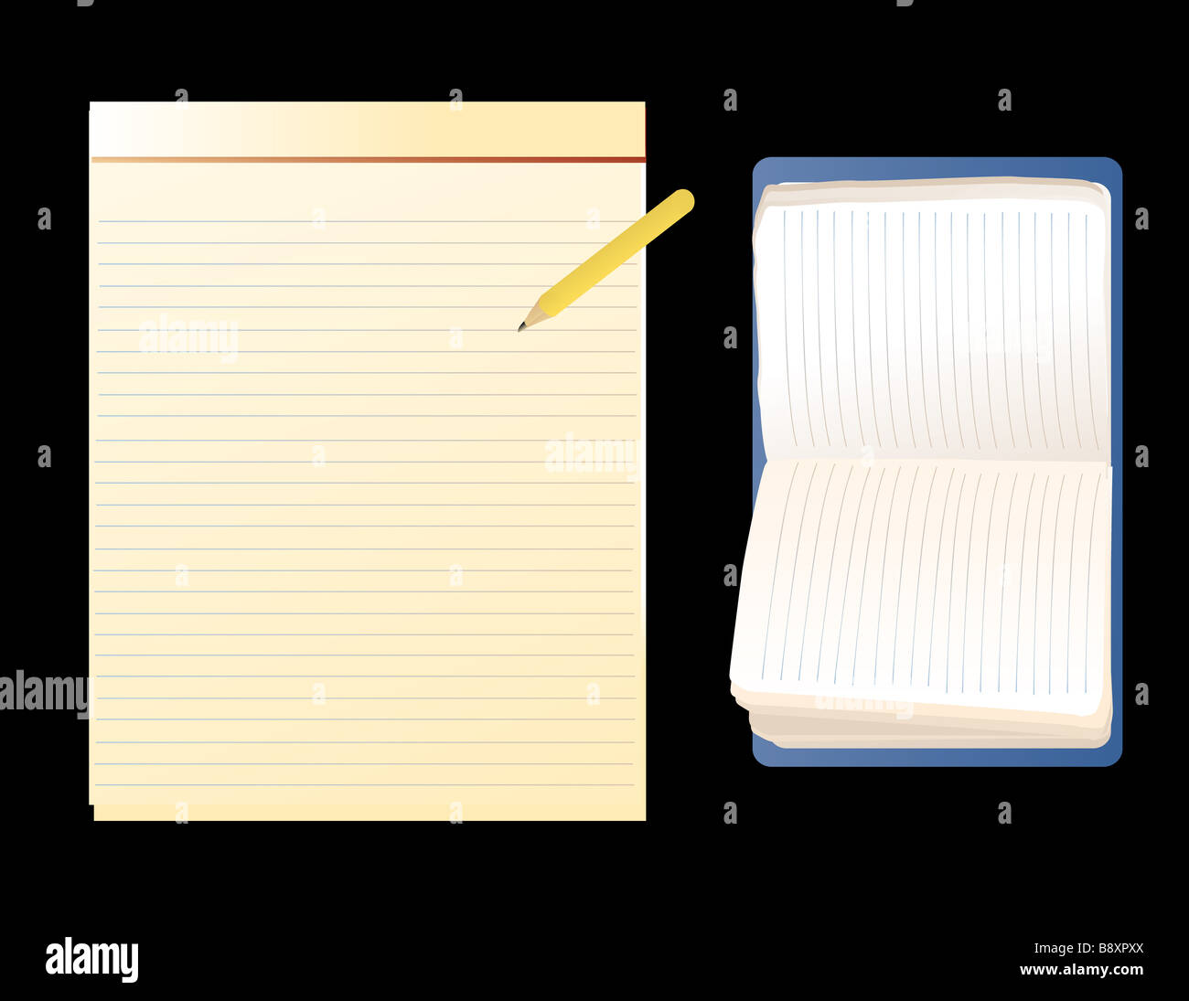Vektor-Illustration von gemeinsamen Notizbücher auf einem schwarzen Hintergrund Stockfoto