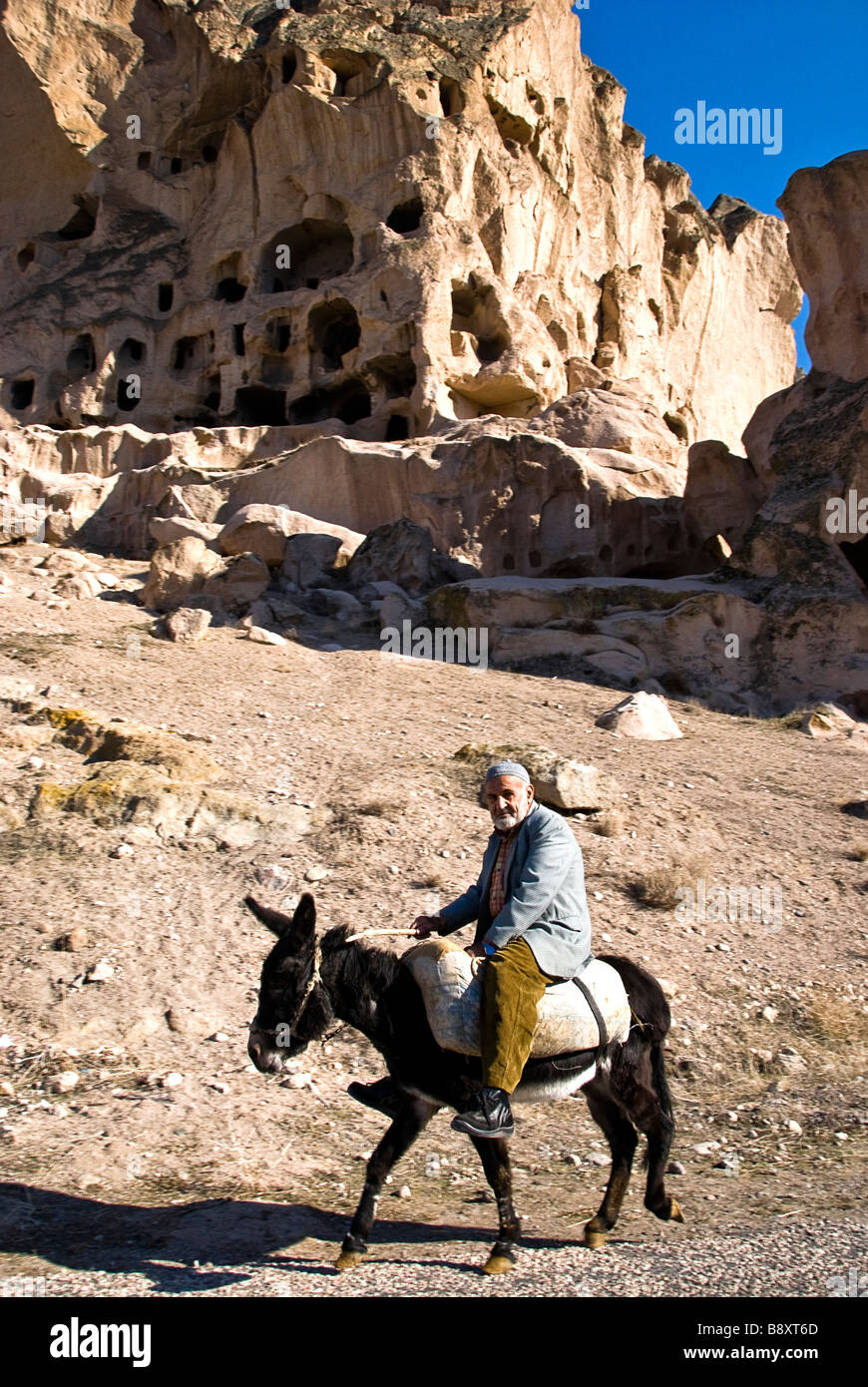 Mann auf einem Esel Capadoccia, Türkei, Asien. Stockfoto