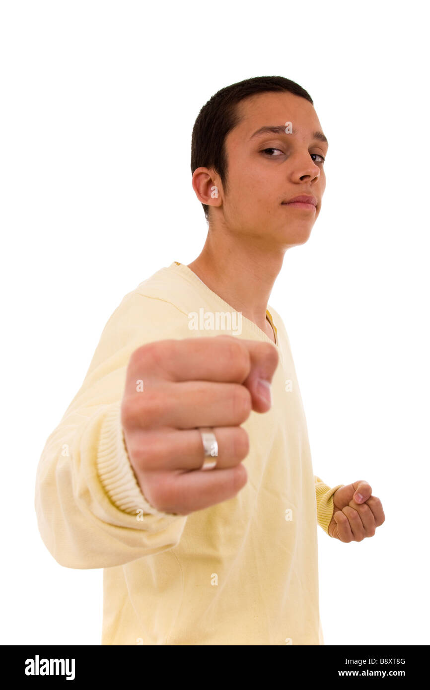 junge Männer in Angriff Position selektiven Fokus Stockfoto