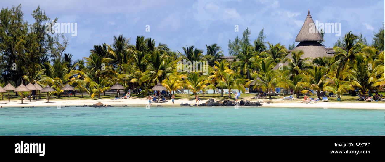 Panoramablick über privaten Strand von Shandrani Hotel in der Nähe von Mahebourg, Blue Bay, Mauritius Insel Stockfoto