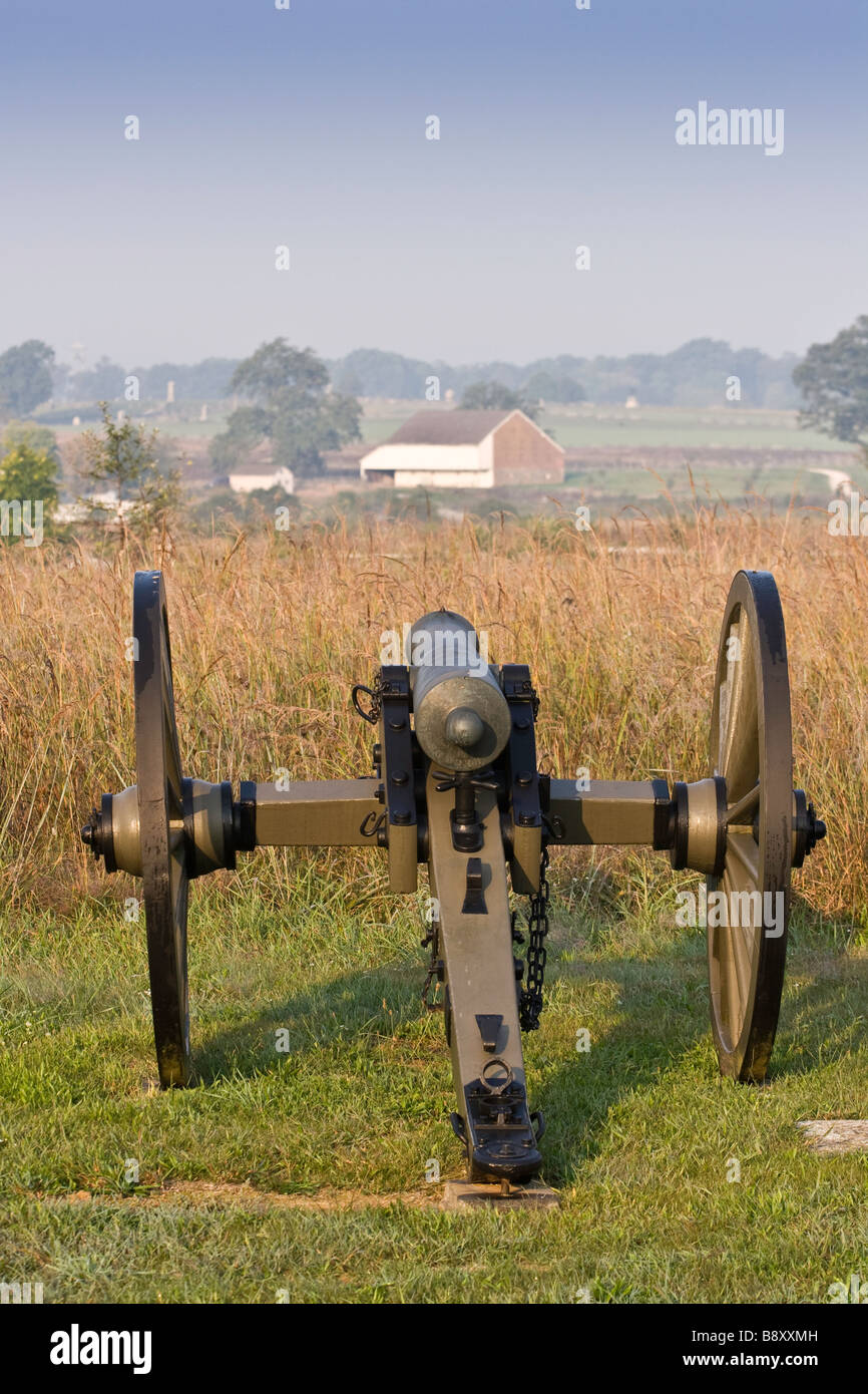 Eine Kanone entlang der Union Linien bei Gettysburg Pennsylvania betrachten Alexander Spangler Hof Stockfoto
