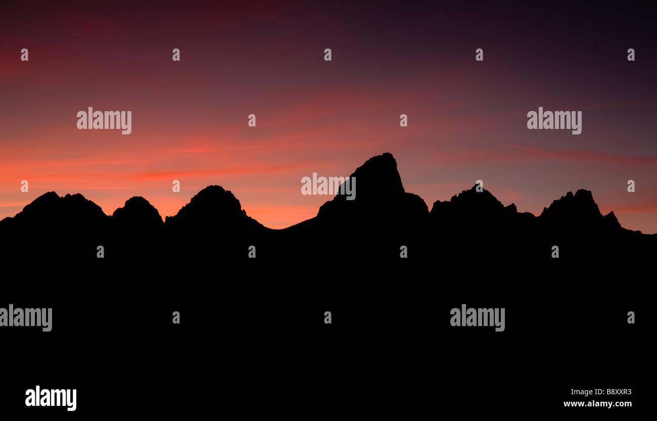 Sonnenuntergang, Dämmerung Landschaft des Grand Teton Range, silhouette. Grand Teton, Wyoming USA Stockfoto