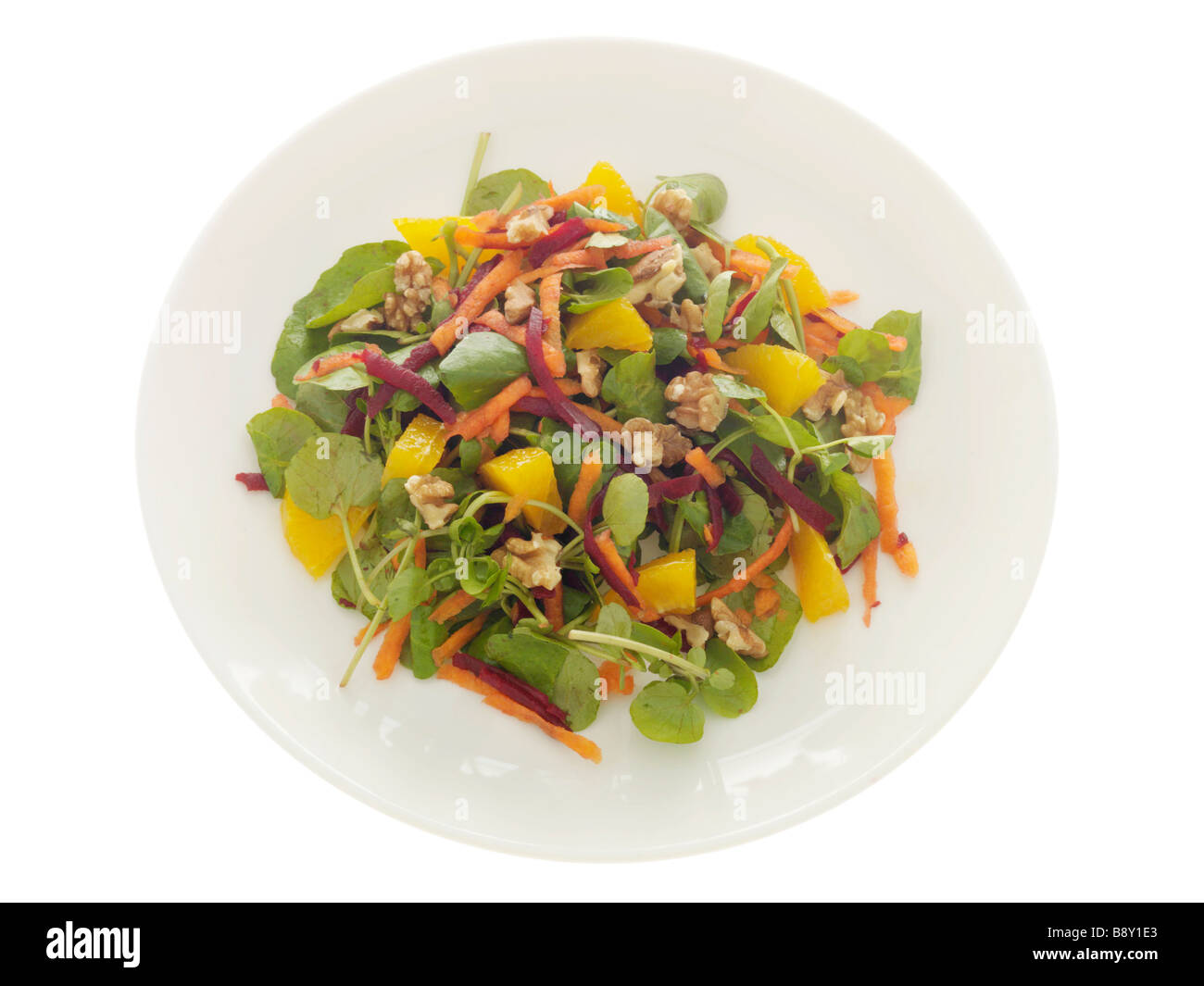 Frisch zubereitete Teller mit frischem gesunden Florida Stil fruchtiger Salat gegen einen weißen Hintergrund mit einen Freistellungspfad, kein Volk und Raum Kopieren Stockfoto