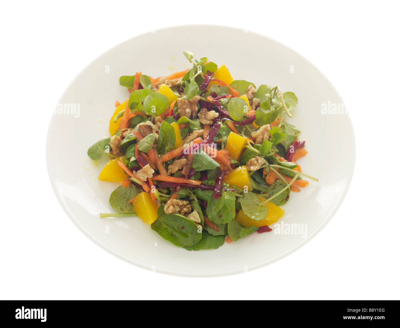 Frisch zubereitete Teller mit frischem gesunden Florida Stil fruchtiger Salat gegen einen weißen Hintergrund mit einen Freistellungspfad, kein Volk und Raum Kopieren Stockfoto