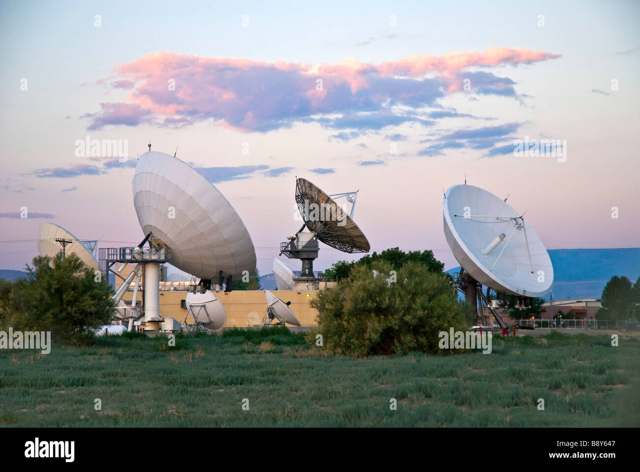 Satellitenschüsseln in einem Feld, Grand Junction, Mesa County, Colorado, USA Stockfoto