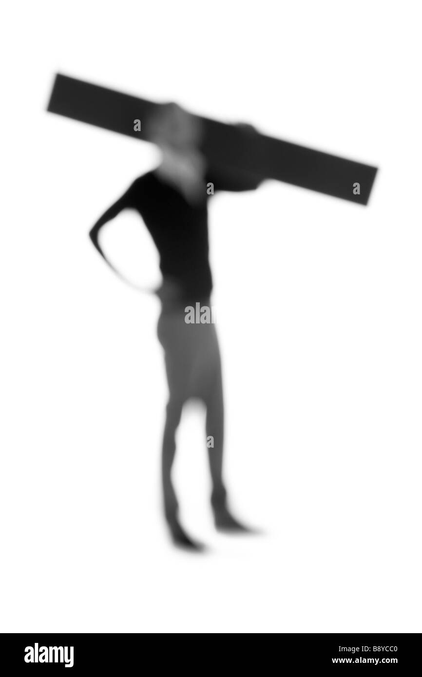 Silhouette einer Person wegen Renovierungsarbeiten geschlossen. Stockfoto