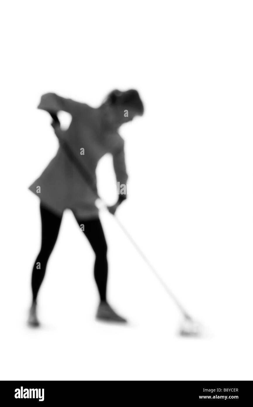Silhouette einer Frau, die Reinigung. Stockfoto