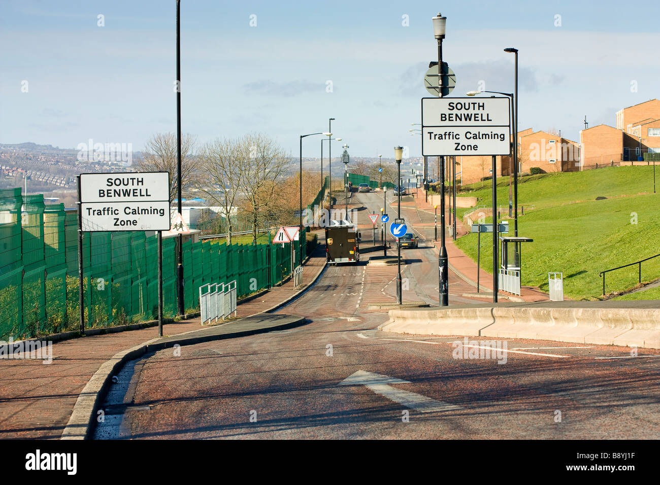 Benwell Verkehrsberuhigung Zone bei Buddle rd in der Nähe von Newcastle Upon Tyne Stockfoto