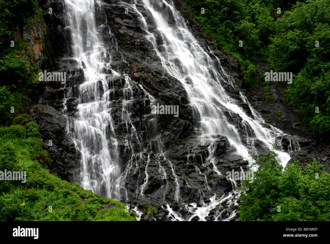 Bridal Veil Falls Keystone Canyon Chugach Mountains Alaska Stockfoto