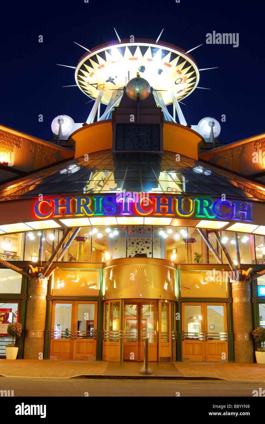 Christchurch Casino an der Dämmerung, Victoria Street, Christchurch, Canterbury, Südinsel, Neuseeland Stockfoto