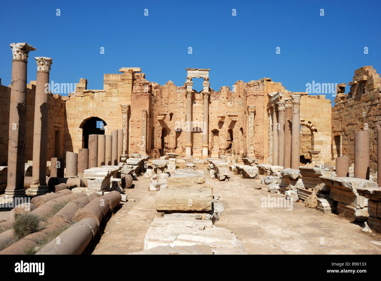 Der severischen Basilika in Leptis Magna Stockfoto