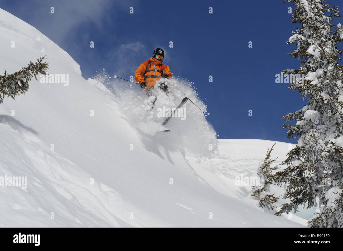 Freeride Ski in den Schweizer Alpen Stockfoto