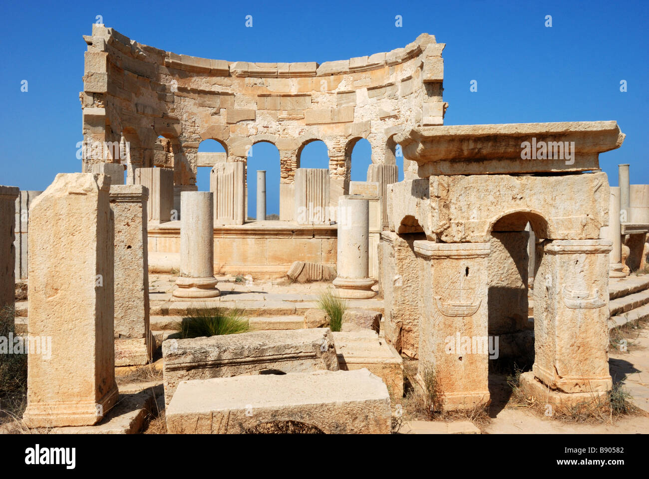 Kiosk auf dem Markt von Leptis Magna (Libyen) Stockfoto